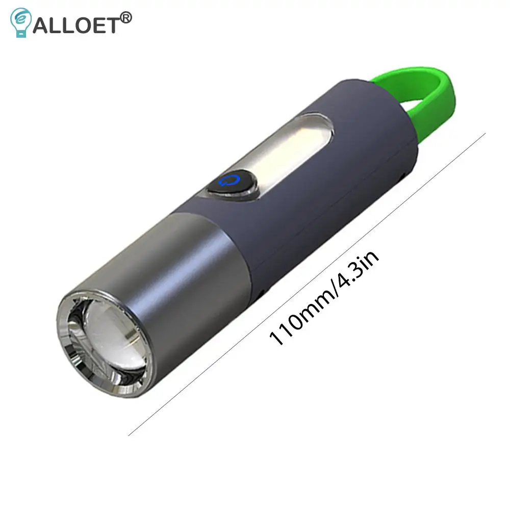 램프갓이 있는 USB 키체인 토치 미니 소형 토치 라이트 4가지 모드 1200mAh 충전식 방수 야간 라이딩용 강력한 조명