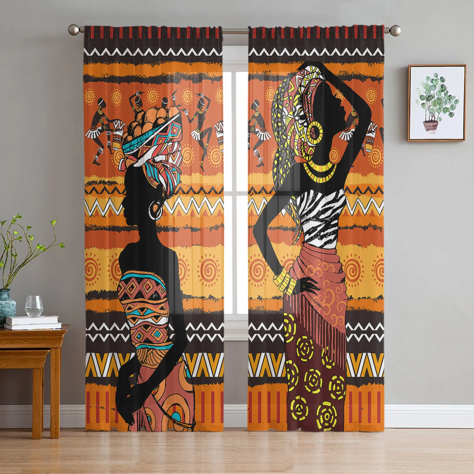 

Ethnic Style African Women Black Women Sheer Curtains for Living Room Decoration Window Curtain Kitchen Tulle Voile Drapes
