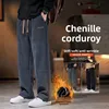 Thickened Fleece Lined Corduroy Sports Casual Pants for Men Straight Leg Winter Autumn Spring Thickened Sporty Trousers