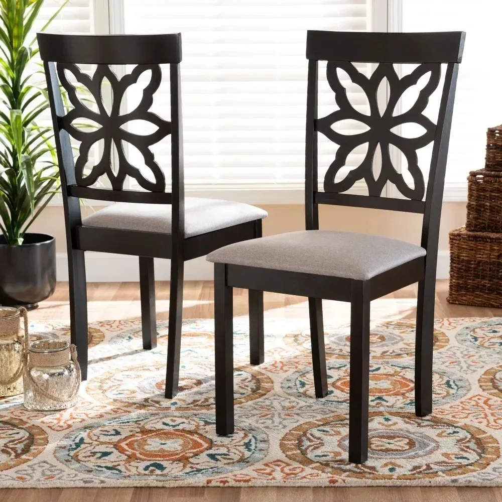 Dining Chair Dining Chairs Samwell Modern and Contemporary Grey Fabric Upholstered and Dark Brown Finished Wood 2-Piece Dining Chair Set