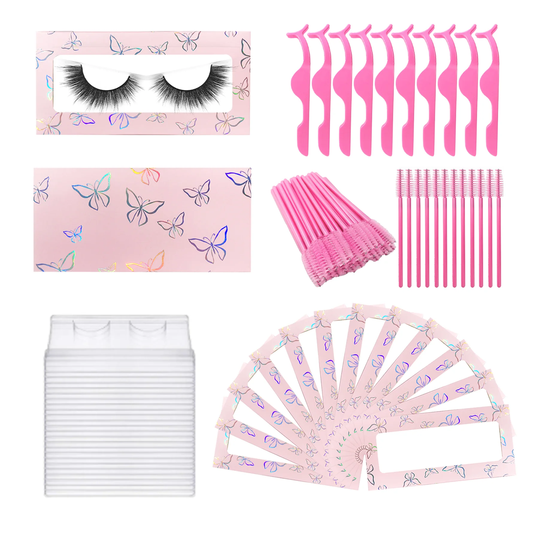 Pink/Purple Lash Packaging Boxes Cluster Eyelashes Boxe Natural Faux Fluffy Mink Eyelashes Packaging Rhinestones False Nail Art 4