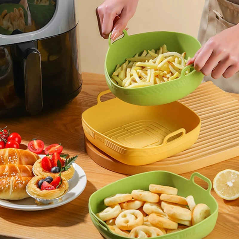 

Air Fryer Silicone Tray Oven Baking Tray Pizza Fried Chicken Baking Tool Reusable Liner Easy To Clean Airfryer Silicone Basket