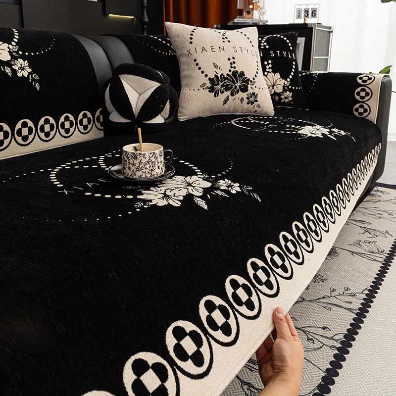 Chenille Sofa Cushion Jacquard Four Seasons Universal French Style Sofa Cushion Anti Cat Scratching Sofa Cover Nonslip Couch Mat 2