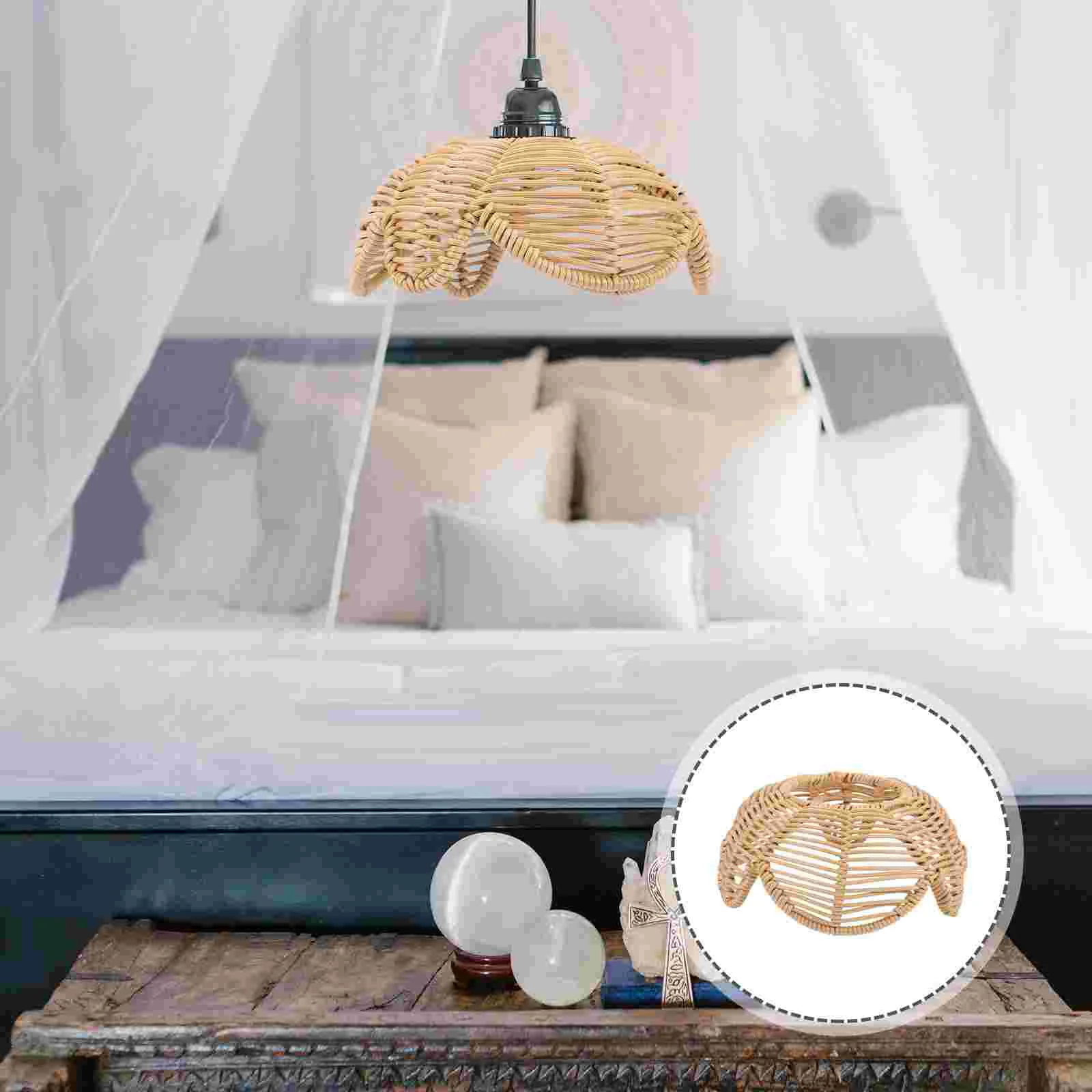 

Light Fitting Lotus Lampshade Cover Woven Natural Imitation Rattan Pendant Retro