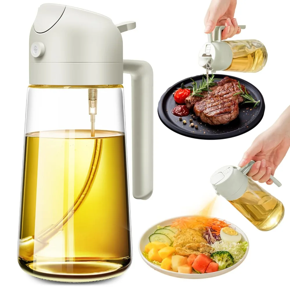 Spruzzatore E Dispenser Per Olio 2 In 1, Bottiglia In Vetro 470 Ml, Con Versatore E Spray, Arancione