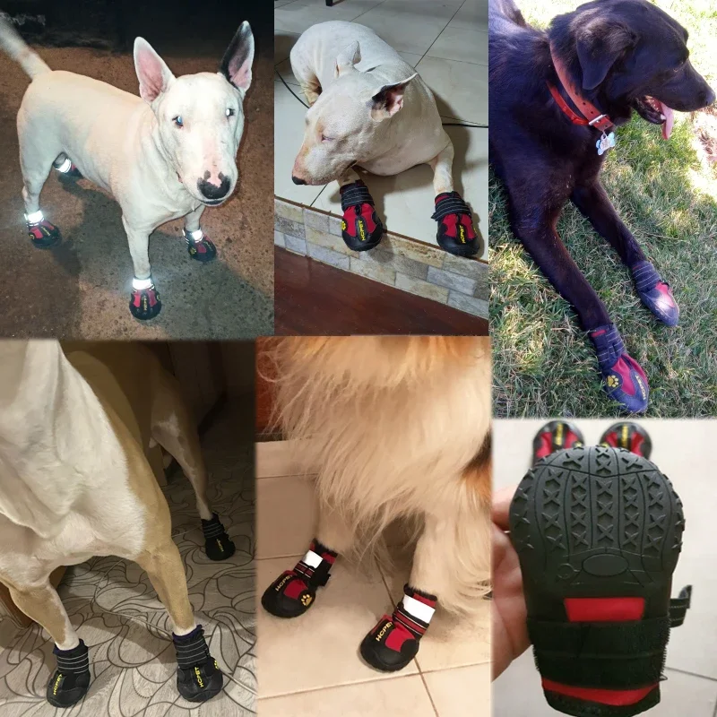 4 pz/set scarpe per cani da compagnia riflettenti stivali per cani impermeabili caldi neve pioggia animali domestici stivaletti calzini antiscivolo calzature per cani di taglia media