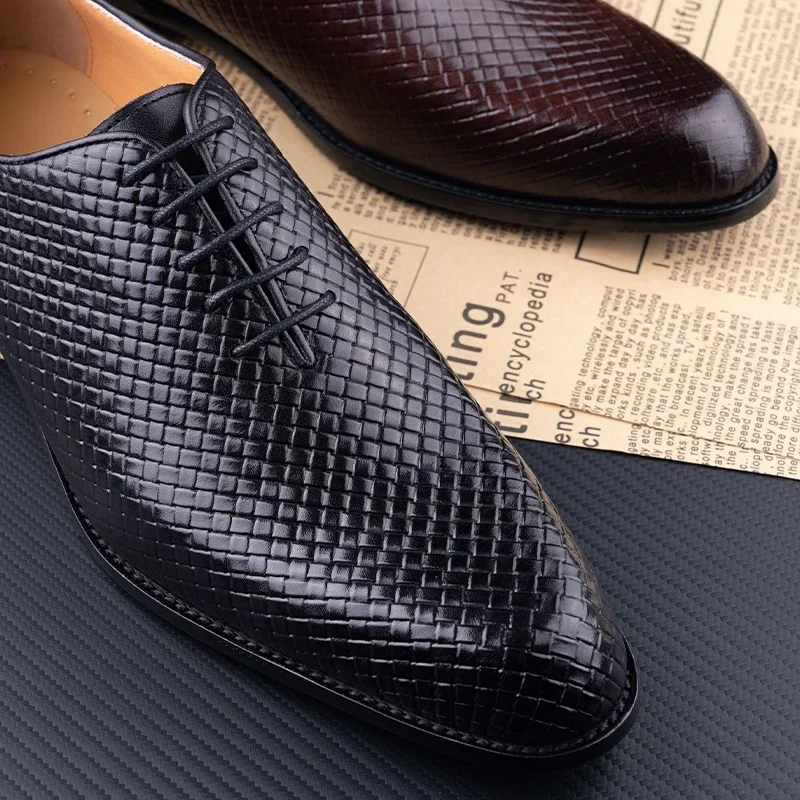 Luxury Genuine Leather Shoes Men Oxford Casual Business Office Shoes Comfortable Formal Lace Up Pointed Toe Dress Wedding Shoes 4