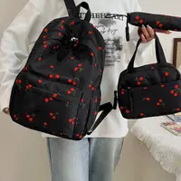 3Pcs/Set Oxford Cloth Cherry Backpack Preppy Style Adjustable Laptop Backpack with Lunch Bag & Pencil Case Large Capacity