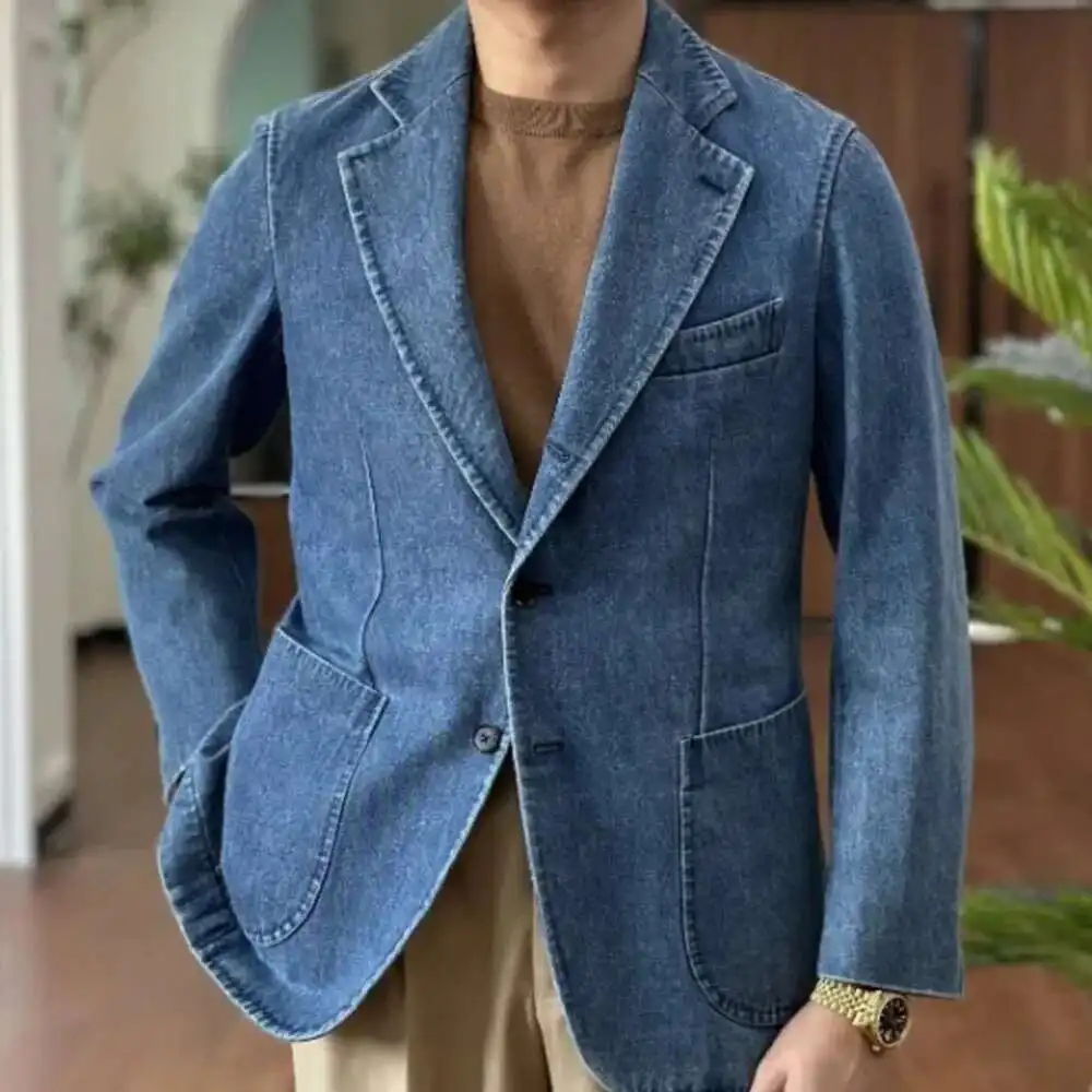 Denim Jacket Men Blazer Masculino Italian Style Blazer Men Lapel Collar Casual Business Hombre Vintage Slim Fit