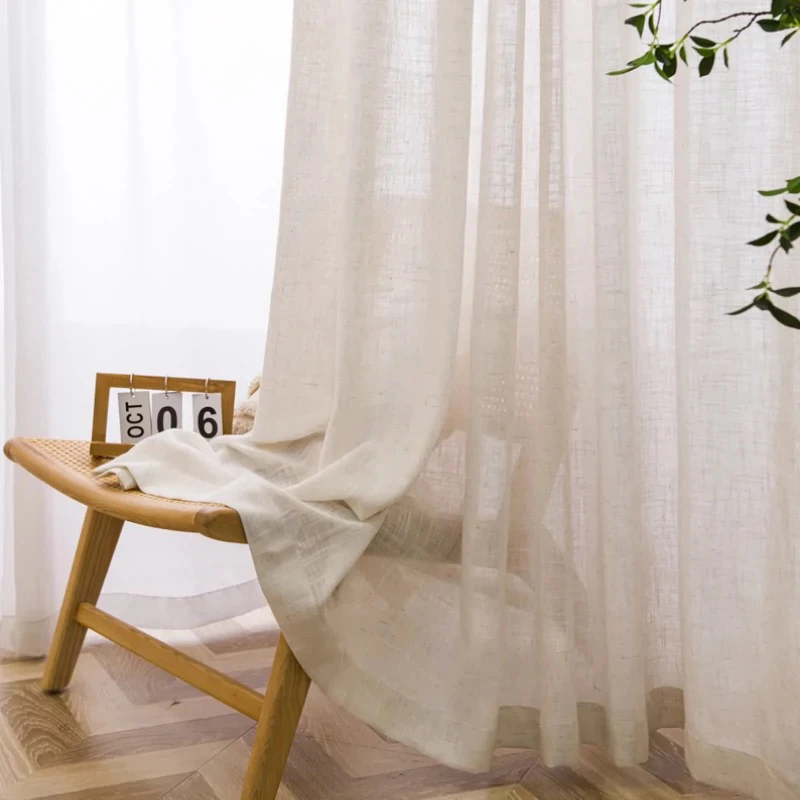 1/2pcs Linen Gauze Curtains,Japanese Hemp Material,Log Wind,Balcony Bay window,Living Room,Bedroom Gauze Curtains（Customizable ） 2