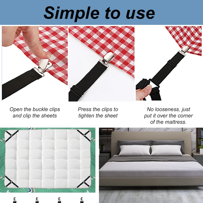 Bed Sheet Holder 4PCS Adjustable Straps Fitted Sheet Elastic Anti Slip Clip Blankets Quilt Holder Organize Gadgets