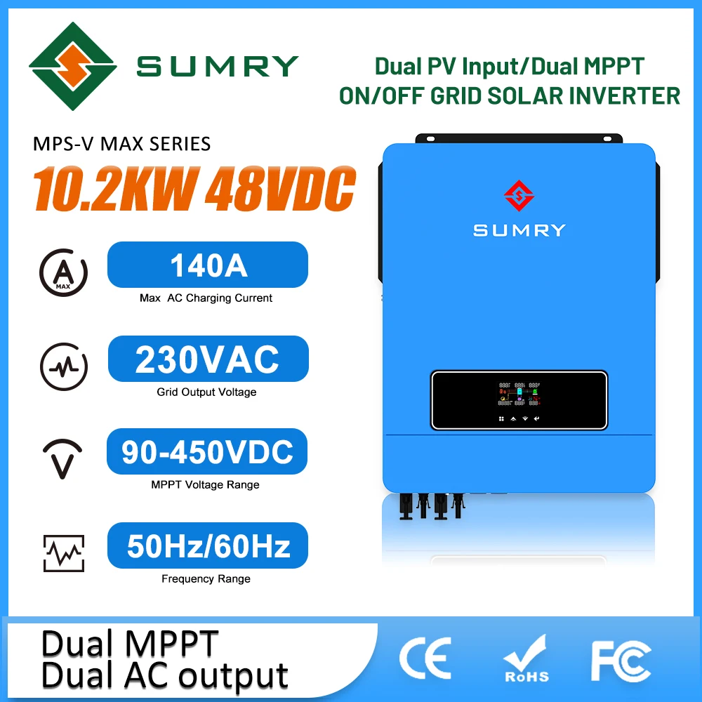 สรุป On Off Grid อินเวอร์เตอร์พลังงานแสงอาทิตย์ Dual MPPT 10.2KW 48V 220VAC PV Max 500VDC 160A MPPT คอนโทรลเลอร์ชาร์จพลังงานแสงอาทิตย์ 1