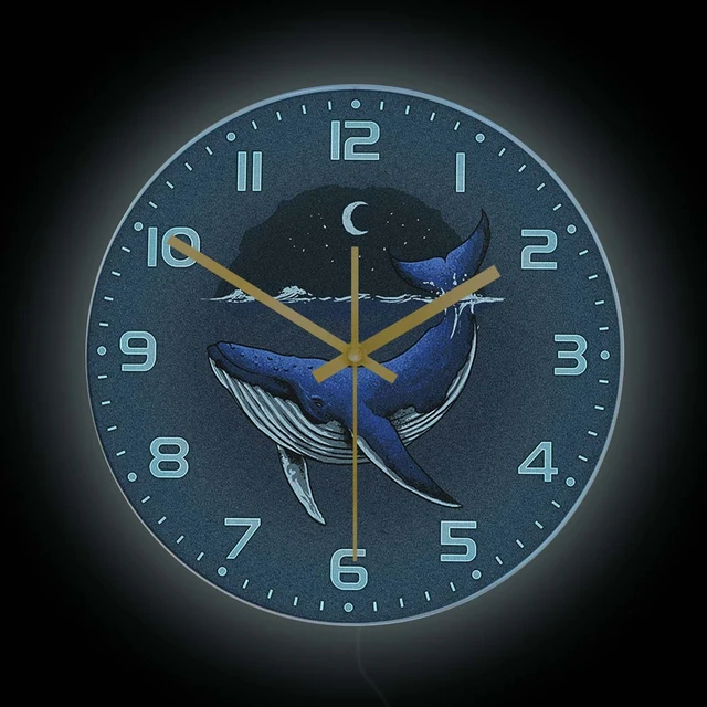 Blue Whale LED illuminazione orologio da parete comodino lampada da notte  per la scuola materna camera dei bambini animali marini decorazioni per la  casa orologio luminoso orologio da parete - AliExpress