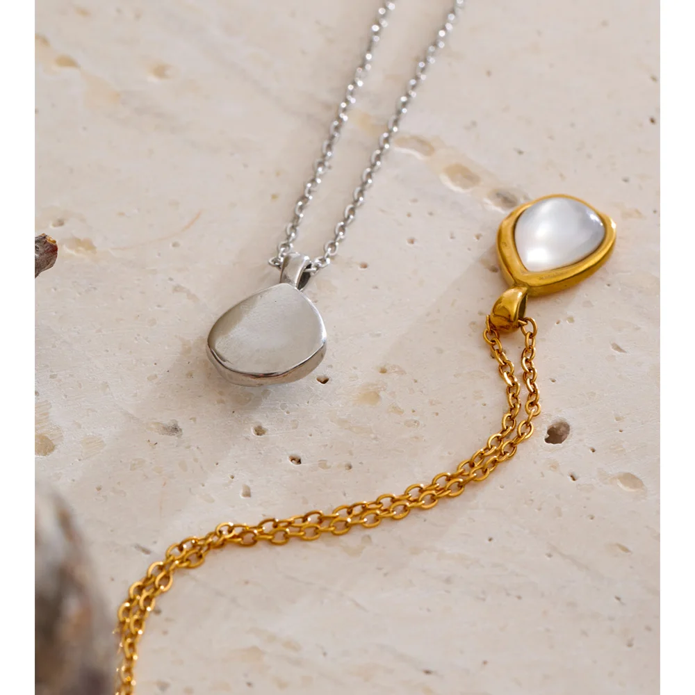 Yhpup 2025 Shell Teardrop Pendant Necklace Women Stainless Steel
