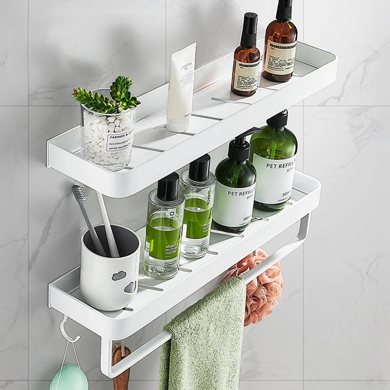 Estante de baño sin taladro, toallero, champú, ducha, soporte de  almacenamiento, organizador de cocina, accesorios de baño