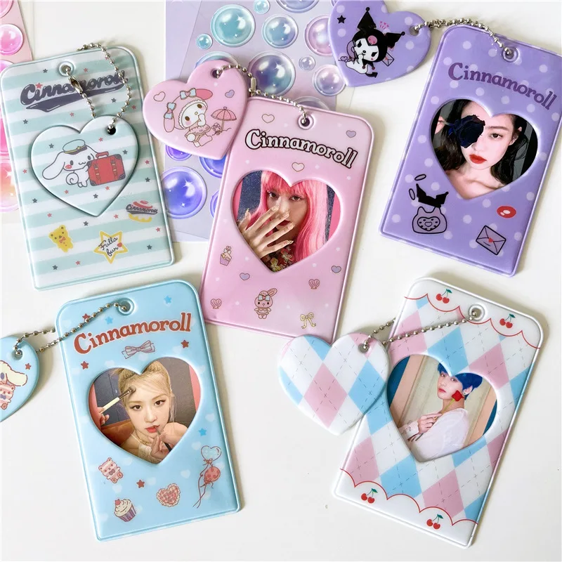 Sharkbang PVC Heart Photo Album Holder Lovely Kpop Idol Cover Bus Cards Protector Case Keychain Pendant School Stationery 2023 new lovely rabbits photocard holder album for cards card binder kpop photo storage book binder 1 2 3inch idol picture album