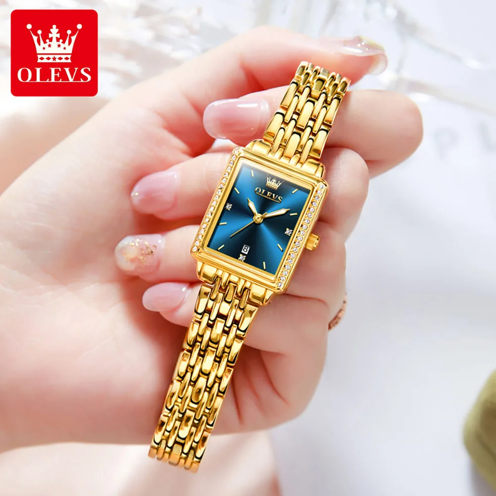 OELVS Új Fényűzés lady's watches Választékos Arany Derékszögű Telefontárcsa Kvarc nézni Gyémánt Karcsat Adomány Loggia állítsa Meg nem látott Anyaállat nézni