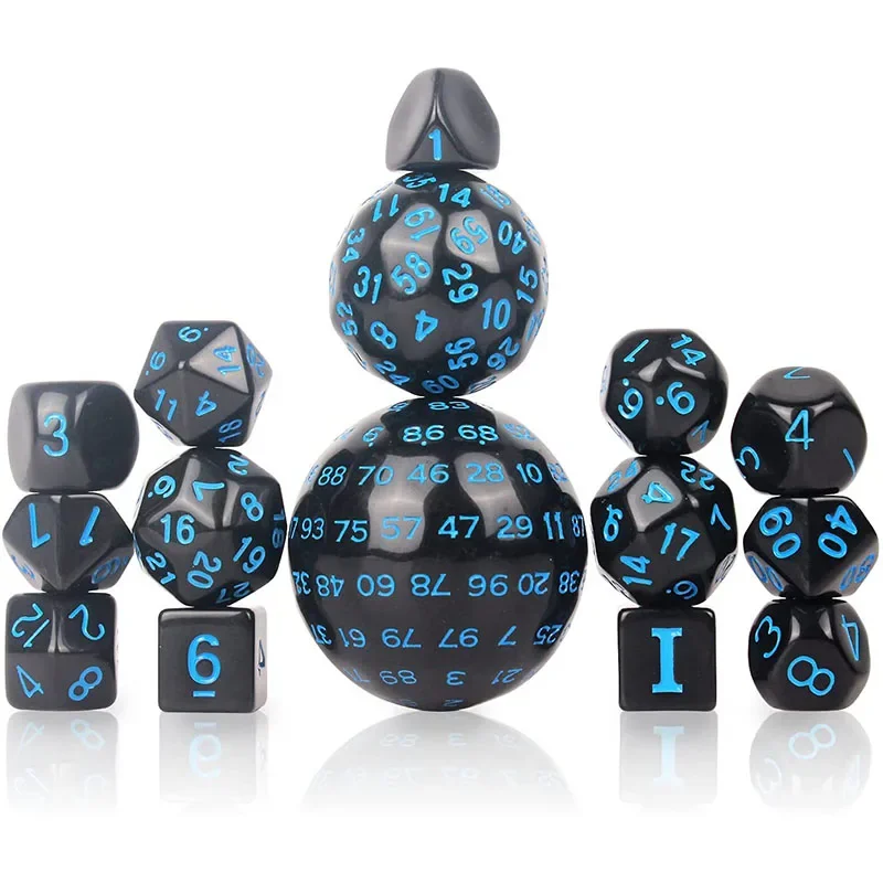 

15 Piece Multiple Digit Face Opaque Black Polyhedral Dice Set for RPG D3 D4 D5 D6 D7 D8 D10 D12 D16 D20 D24 D30 D60 D100