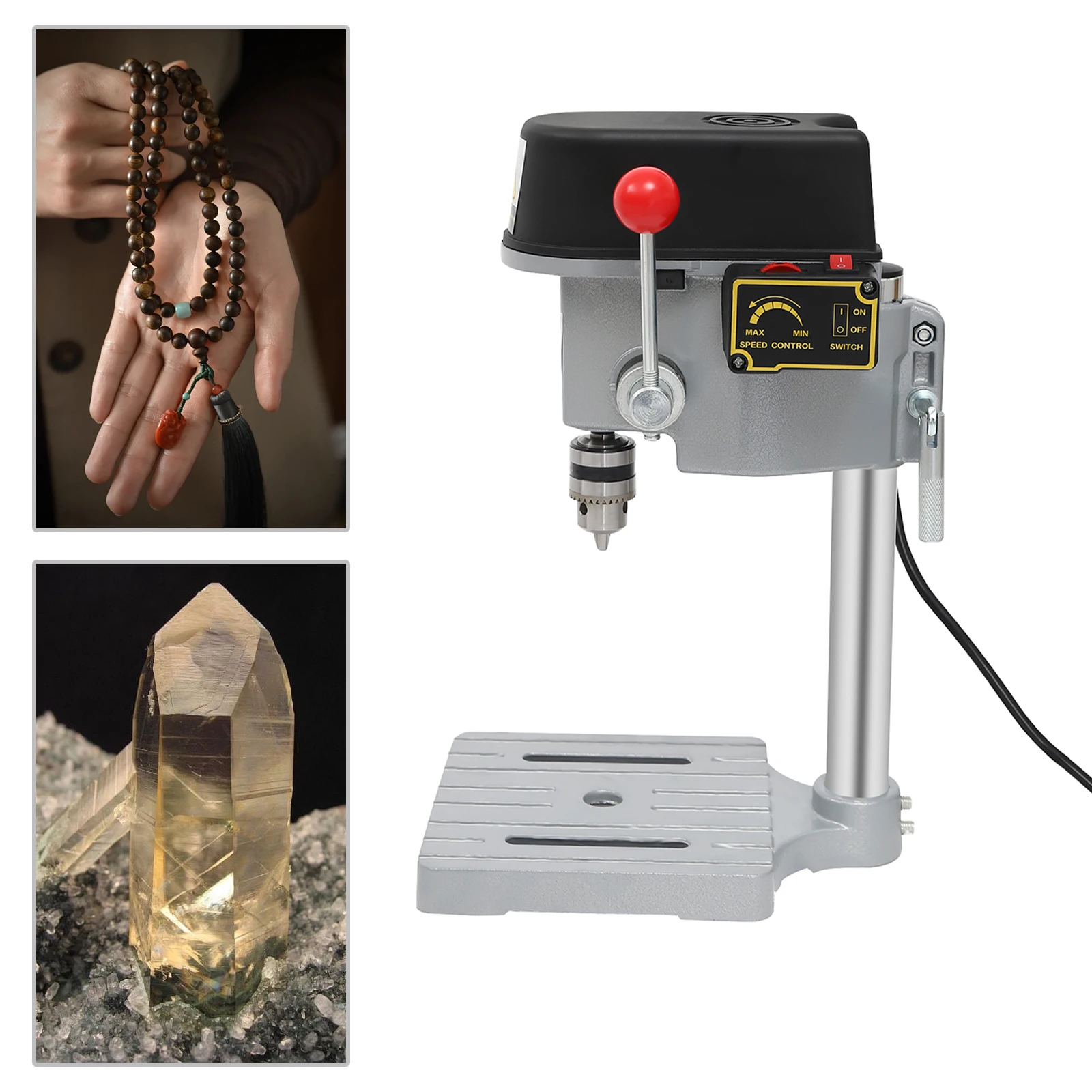 Mini Benchtop Drill Press standing on a workbench