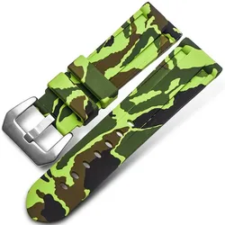 Universal Camo Blue Grey Silicone Watch Strap with Tool - 24mm (Camo Green Silver)