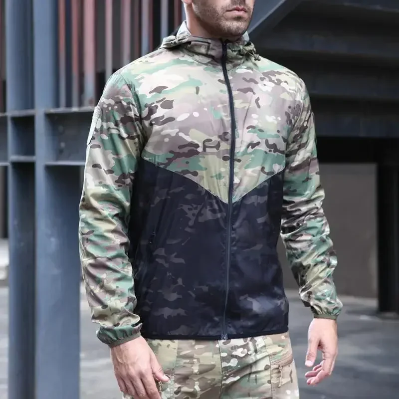 Men's Tactical Waterproof Bomber Jacket Summer Hunting Lightweight Male Camouflage Soft Shell Multicam Windbreakers Coats