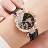 3pcs/set Women Fashion Leather Strap Heart-shaped Dial Quartz Watch for Ladies Black White Pink Set 2