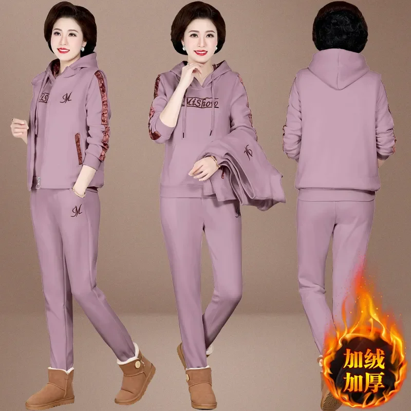 thumbnail image 1 of Traje nuevo de Otoño Invierno para mujer, Tops gruesos de felpa con capucha, chaleco, pantalones, 3 conjuntos de tres piezas, ropa de mujer de talla grande a la moda, 1 of 5