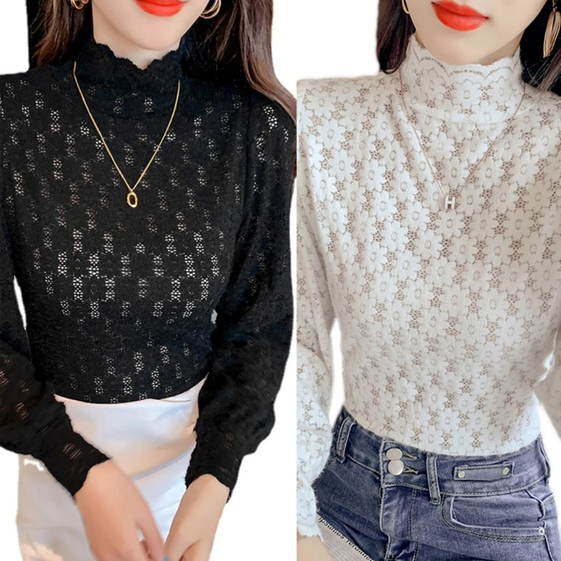 

Womens Mock Turtleneck Casual Slouchy Blouse Lightweight Pullover Long Sleeve Tops Autumn Streetwear Undercoat T-Shirt