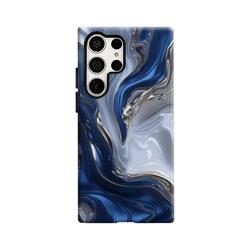Blue and Silver Flowing Texture Glossy Double - Layer Phone Case - Samsung S24 PLUS5G (FR)
