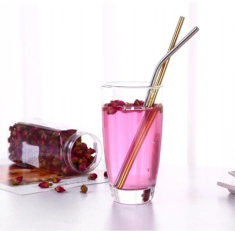50pcs Set, Colorful Stainless Steel Straw with Brush, Reuseable Metal Straws, Straight and Bent, Environmental Straw for Drink,