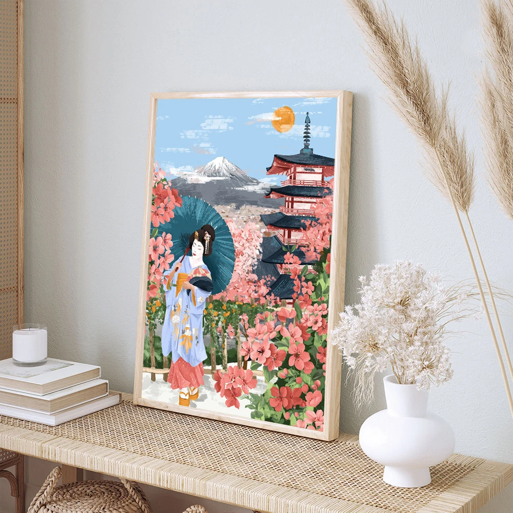 

Boho Style Japanese Women Wall Poster Print Vintage Travel Canvas Paitning Tropical Fruit Flower Art Retro India Room Home Decor