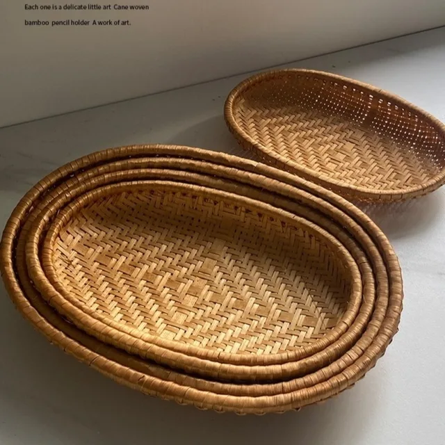 Oval Shape Rattan Storage Basket Handmade Wicker Material Fruit Display Basket Breathable Curved Design Woven Bread Basket 1