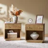 Modern Solid Wood Nightstand Set of 2 with Charging Station and Hidden Drawer, Farmhouse Bedside Table with Vertical Stripes De 1