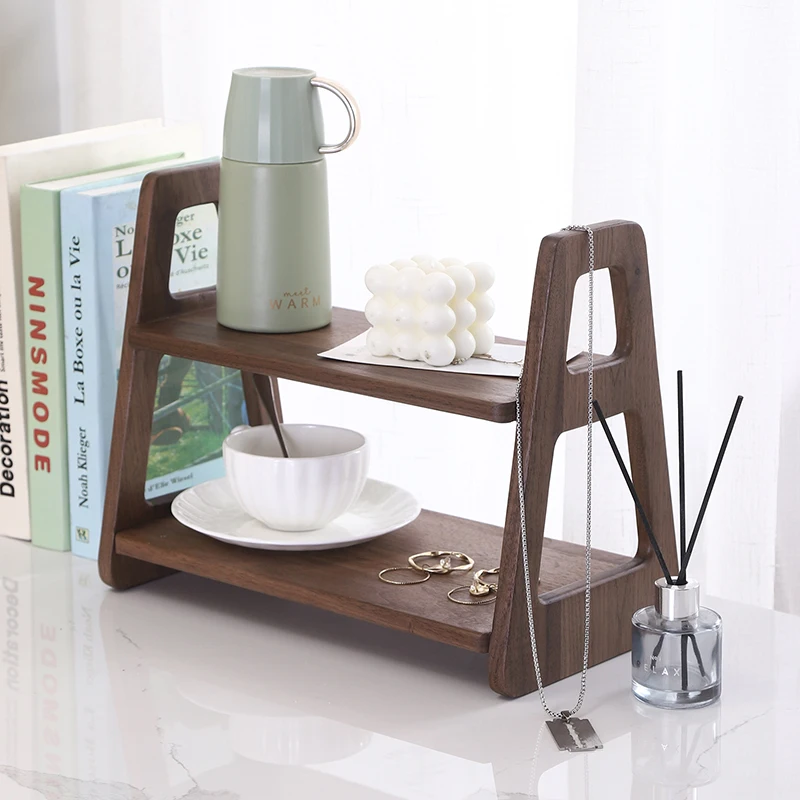 Black Walnut Wooden Desktop Storage Rack Jewelry Perfume Cosmetics Multilayer Storage Shelf Living Room Ins  Spice Organizer