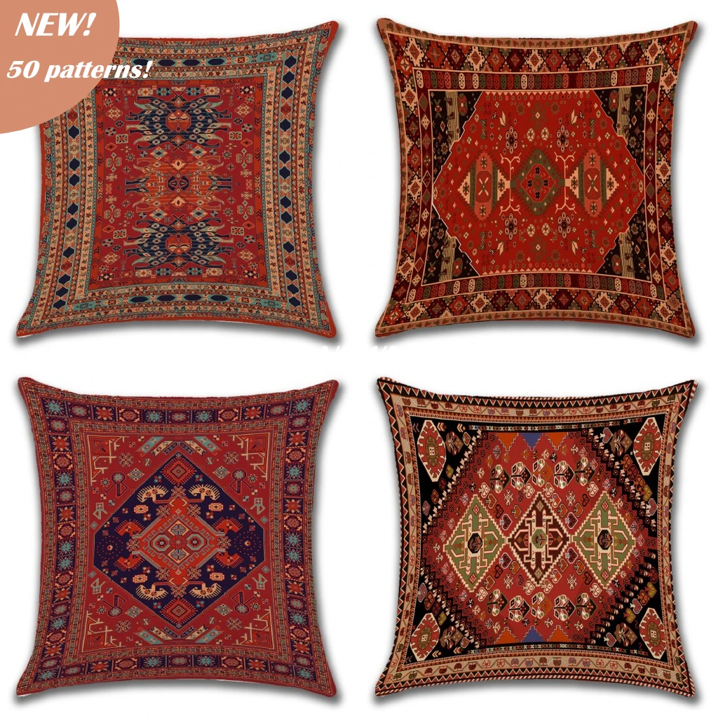 2023NewEthnicPersianCarpetPrintLinenPillowsCaseHotBohemianDecorativeGeometricThrow