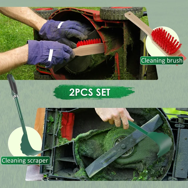 Mower Deck Scraper Deck Cleaner Tool with Stiff Bristle Brush Lawn Mower Longhandle Maintenance Scraper Cleaning Tool for Garden 5