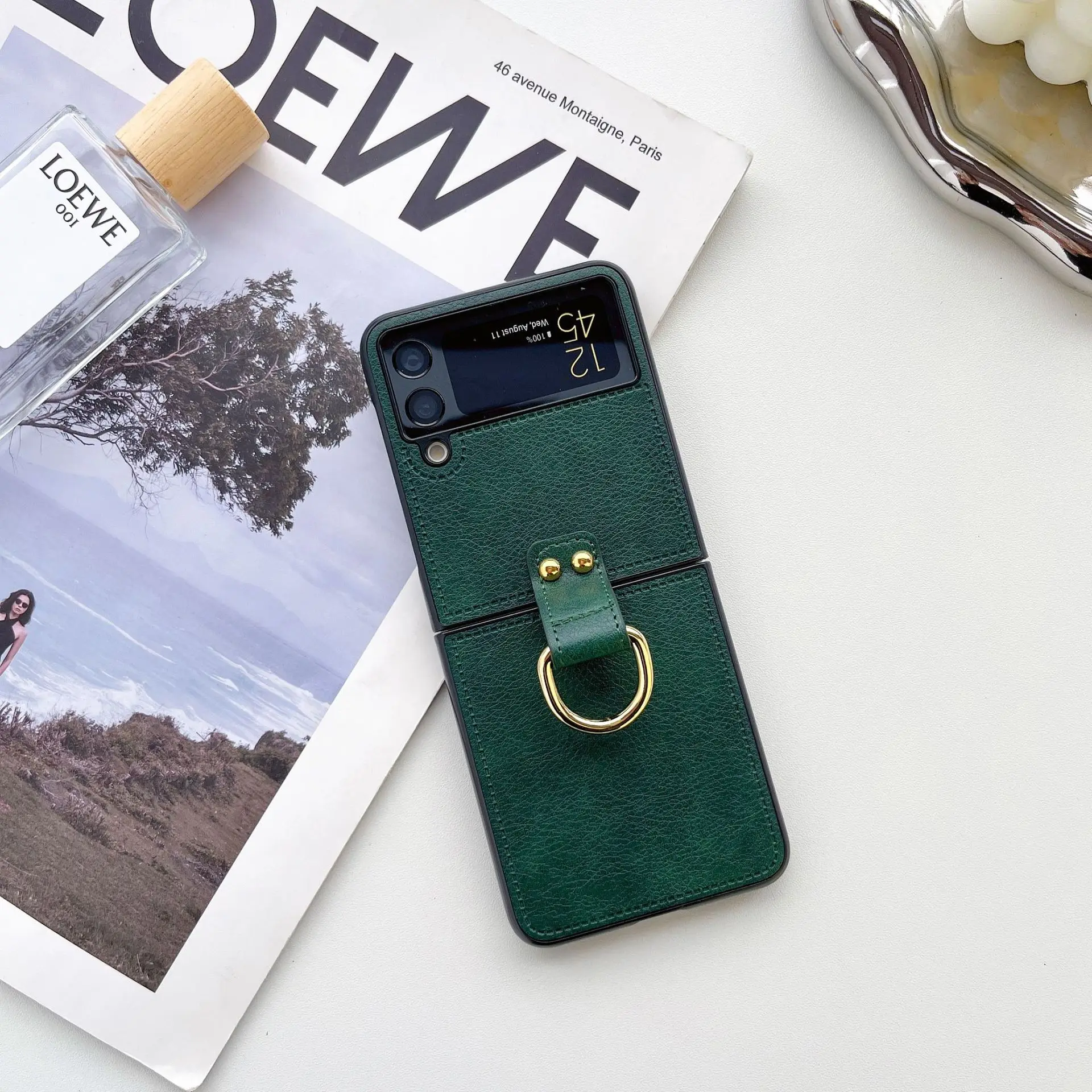 Leather Phone Case with Ring Holder - Anti-Fall & Non-Fingerprint Matte Cover
