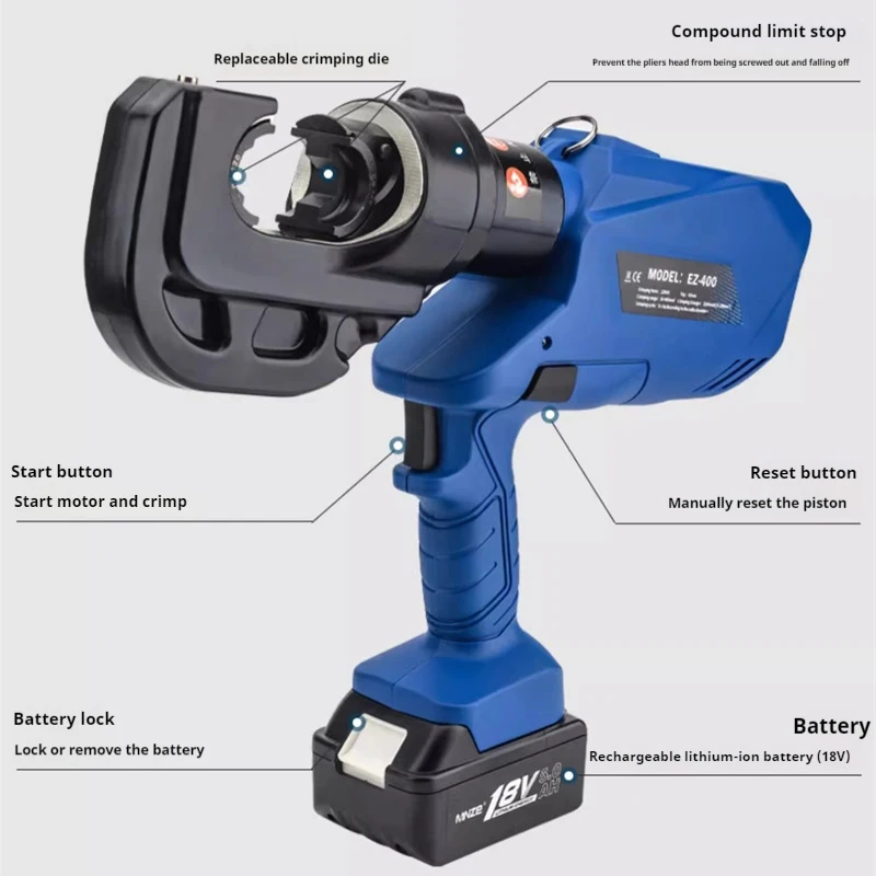 EZ-400 EZ-300 Rechargeable Hydraulic Pliers Electric Hydraulic Crimping DC18V/5Ah Charging Crimping Pliers Tool Ex-Factory Price 2