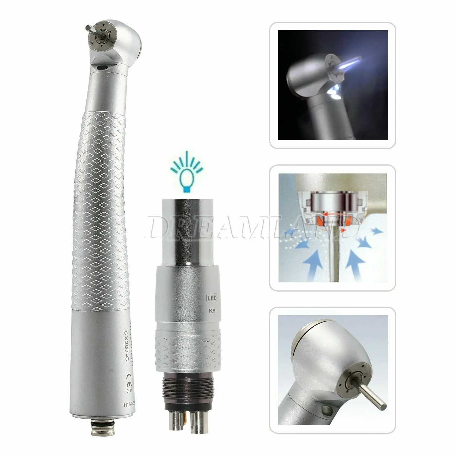 

COXO Dental LED Light Fiber Optic High Speed Handpiece 3 Way Spray Push Button Turbine fit NSK 6Hole Quick Coupler Coupling