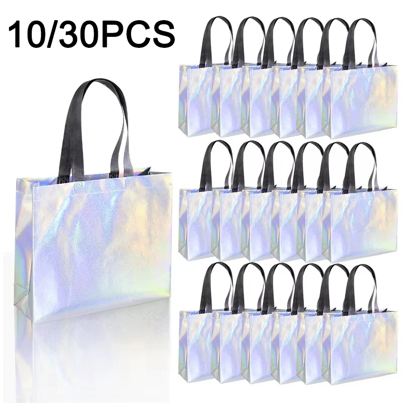 10/30PCS Laser Non-woven Gift Bags Reusable Shopping Bags Storage Suitable for Gift Parties shopping Birthdays gift bags