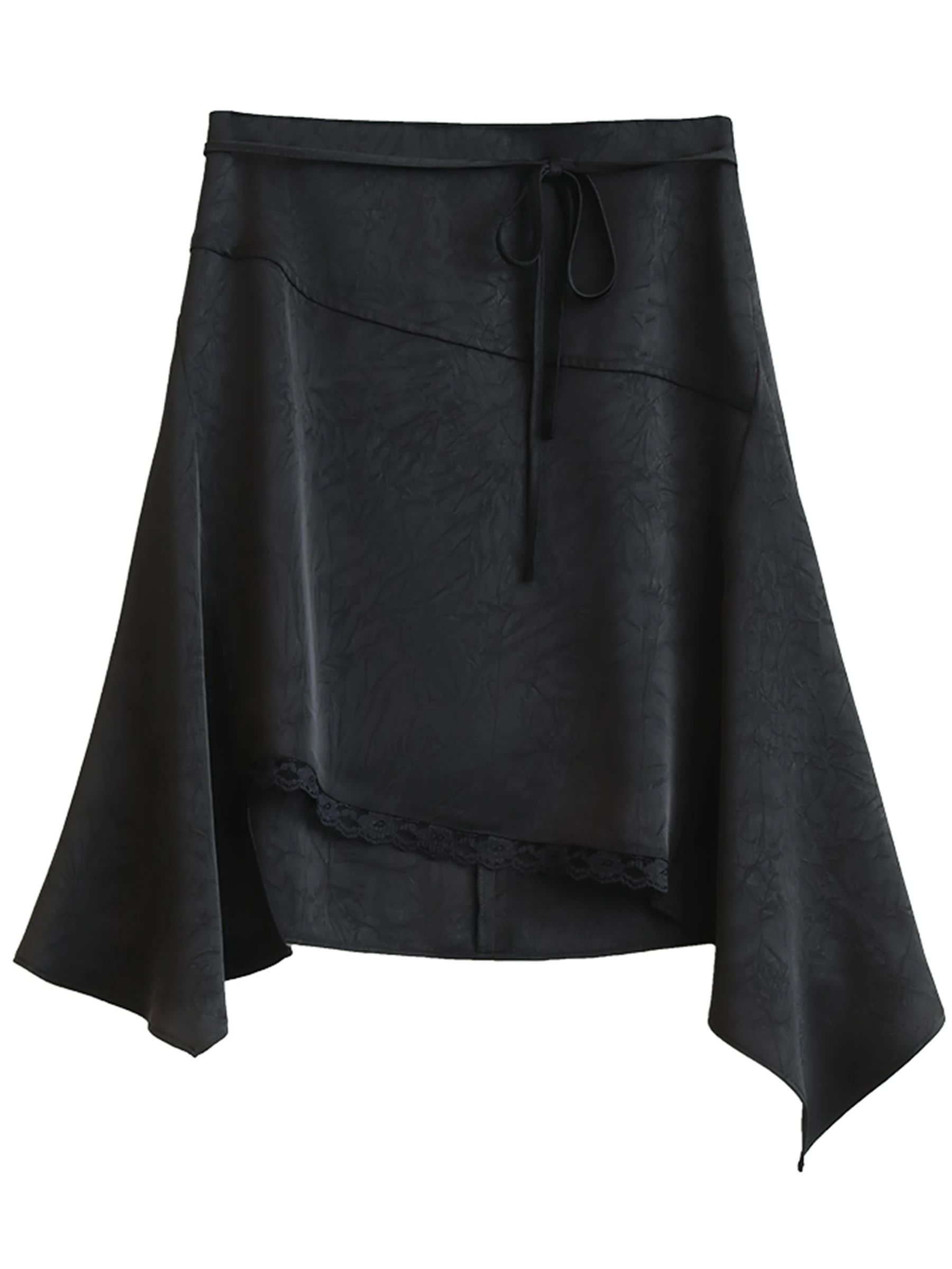 Chique ven coreano saias femininas uma linha solta casual de cintura baixa saia curta irregular rendas saia de cauda de peixe para menina verão 2025