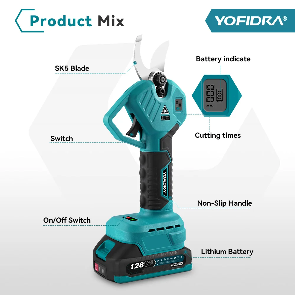 YOFIDRA 30mm Brushless Electric Pruning Shears 2 Gear Cordless Garden Electric Scissors Beautify Tool For Makita 18V-21V Battery 2