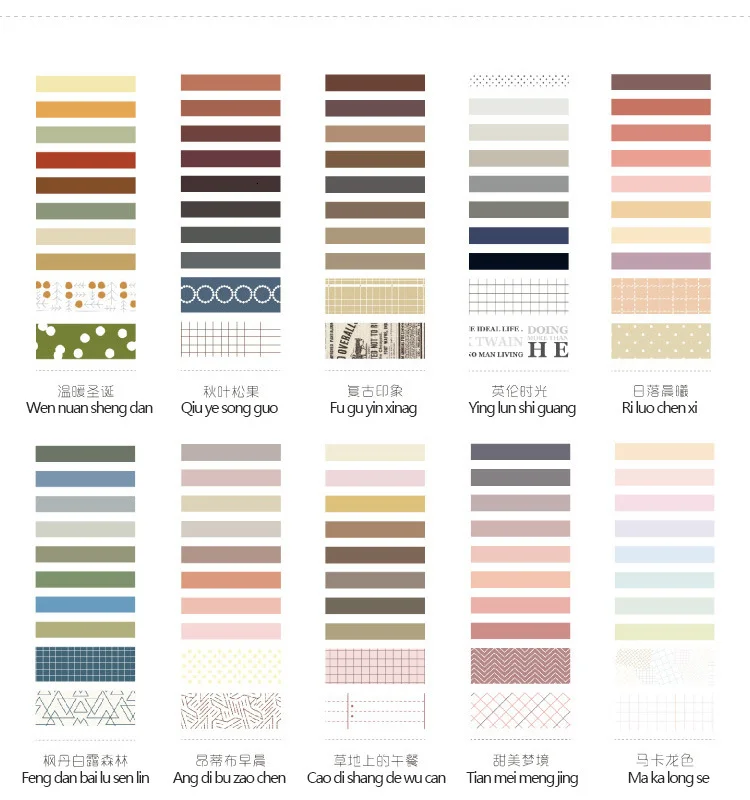 JIANWU 7pcs or 10pcs/set Cute Basic color Washi Tape Scrapbook DIY  Masking Tape School Stationery Store Journal supplies