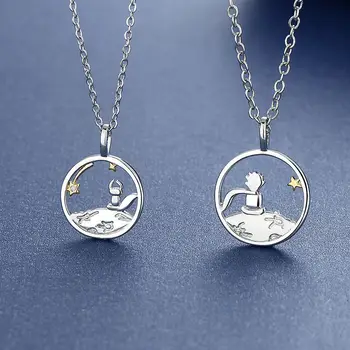Stainless Steel Cartoon Prince And Little Fox Pendant Necklace For Women Jewelry 2025 Trending Korean Fashion Couple Necklace