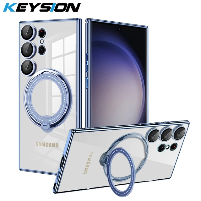 KEYSION Plating Transparent Case for MagSafe for Samsung Galaxy S24 Ultra  S23 S22+ S20FE Ring Stand Camera Protector Phone Cover - AliExpress