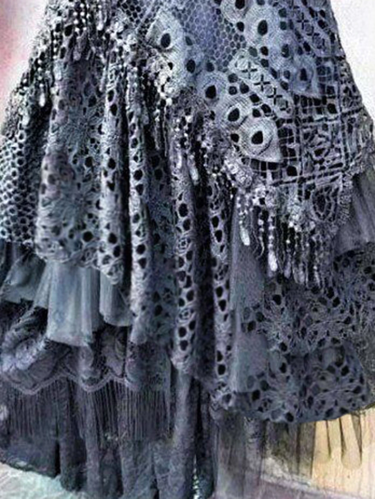 Elegant Lace Asymmetrical Skirt Women Vintage Y2K Boho High Waist Hollow Mesh Patchwork Layered Maxi Skirts Lady Holiday Outfits 3