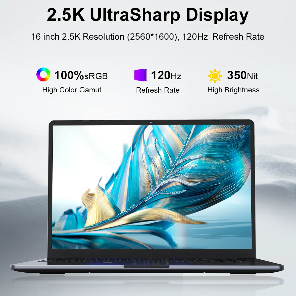 Ninkear Laptop 16 Inch 2.5K 120Hz Display, Intel Core Ultra 5 125H AI Laptop, 16GB DDR5 RAM 1TB SSD, WiFi 6 Bluetooth 5.2, Backlit Keyboard Fingerprint, Professional Laptop for Work Creation