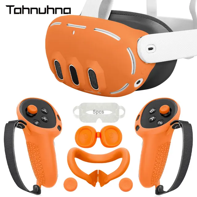 Silicone Protective Cover Set for Quest 3 VR Headset Controller Grip Shell Case Lens Cap Face Cover For Meta Quest 3 Accessories