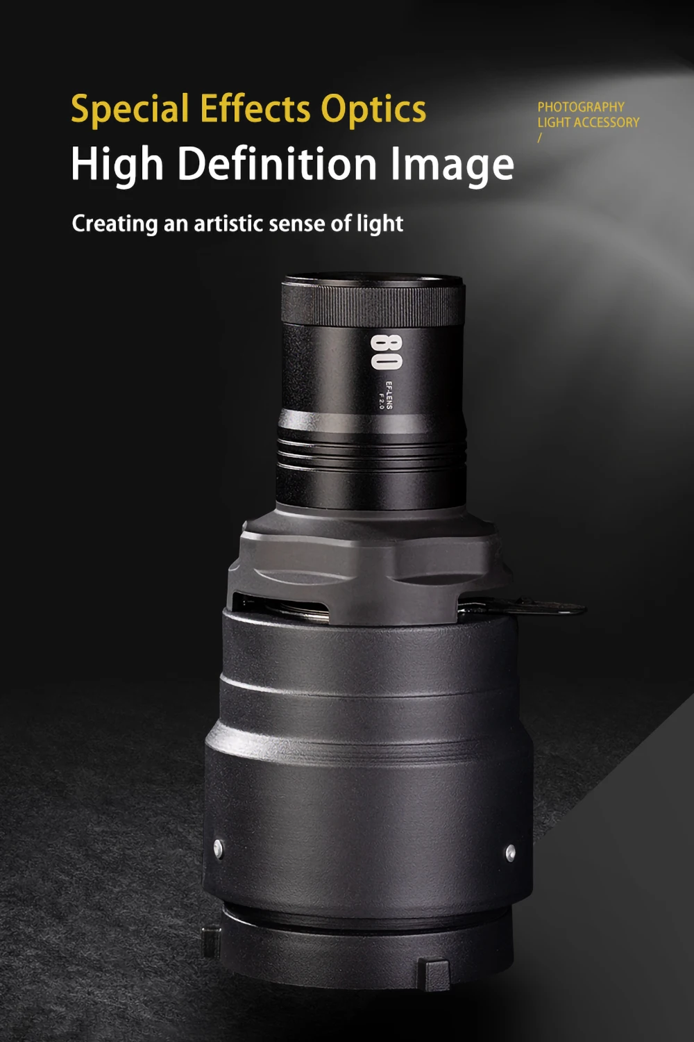 Description Picture 4 of itemBowens Mount Flash Snoot Conical Lens Video Artist Modelling Shape Photo Studio Light Kit with 80mm Lens 25 Gobos Kit