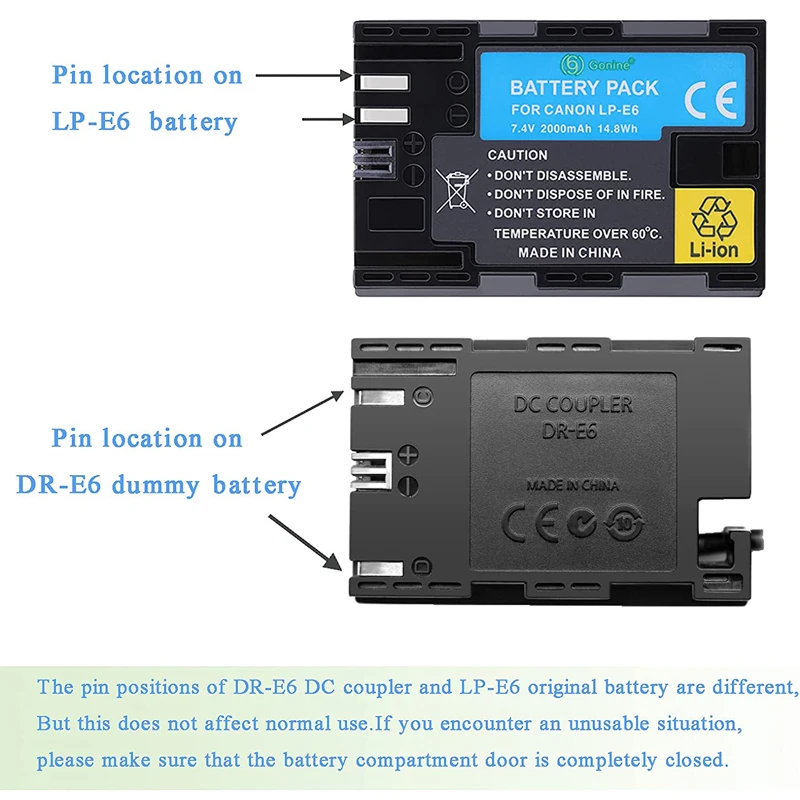 Gonina Ack-e6 ac Adaptador de Alimentação dc Acoplador Carregador Lp-e6 Manequim Bateria Kit para Canon Eos 70d 7d 60d 6d 5d Mark ii Iii Câmeras - Image 5